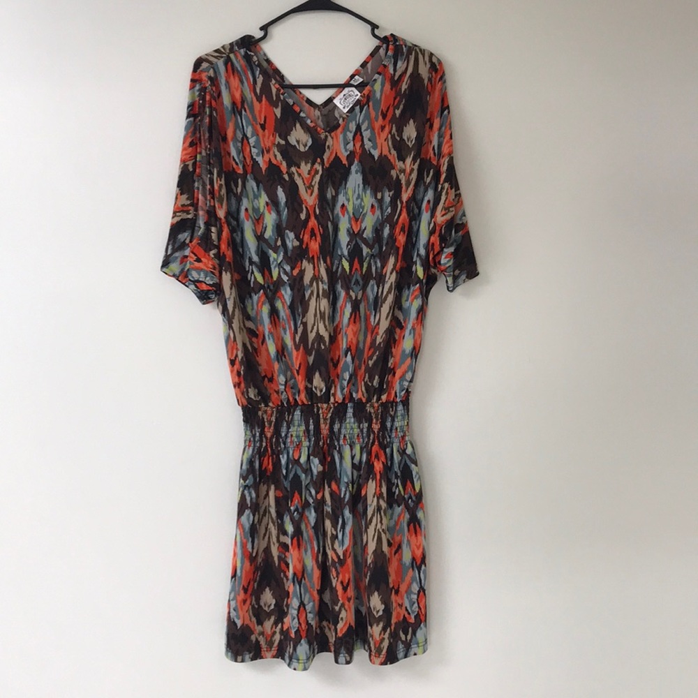 V-neck, open shoulder dress